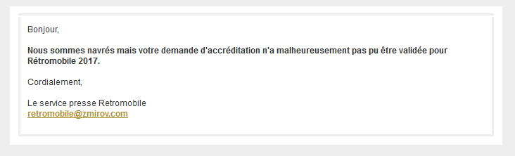 Refus accréditation Retromobile